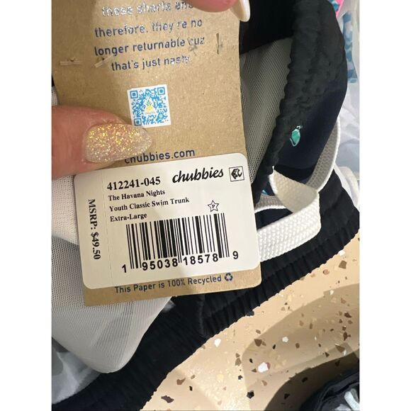 Chubbies NWT Big Boys Youth The Havana Nights Classic Swim Trunks Black Palm XL - Picture 4 of 4